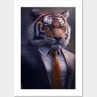 Adorable Tiger Wearing a Suit: Cute Wildlife Animals Posters and Art